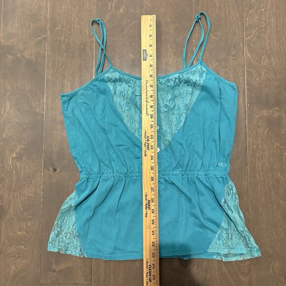 Y2K Fairy Tank Size XL Teal Lace Inset Festival Button Front Surf Beach Coquette - Picture 8 of 11